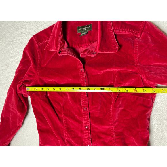 VTG Eddie Bauer Women's Velvet Snap Button Whimsygoth Cowgirl Blouse Red M - Picture 8 of 8